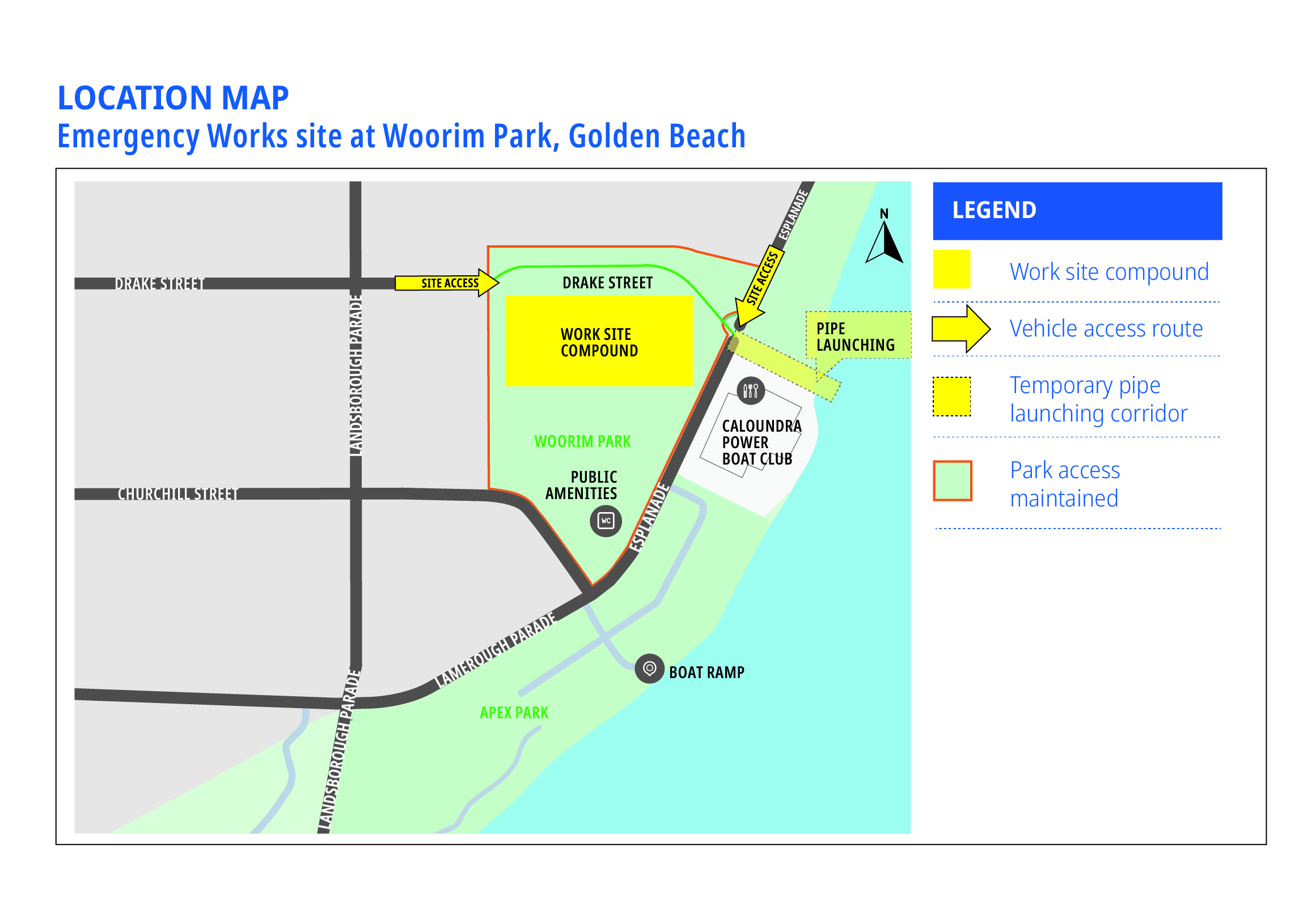Location map – Emergency works site at Woorim Park, Golden Beach