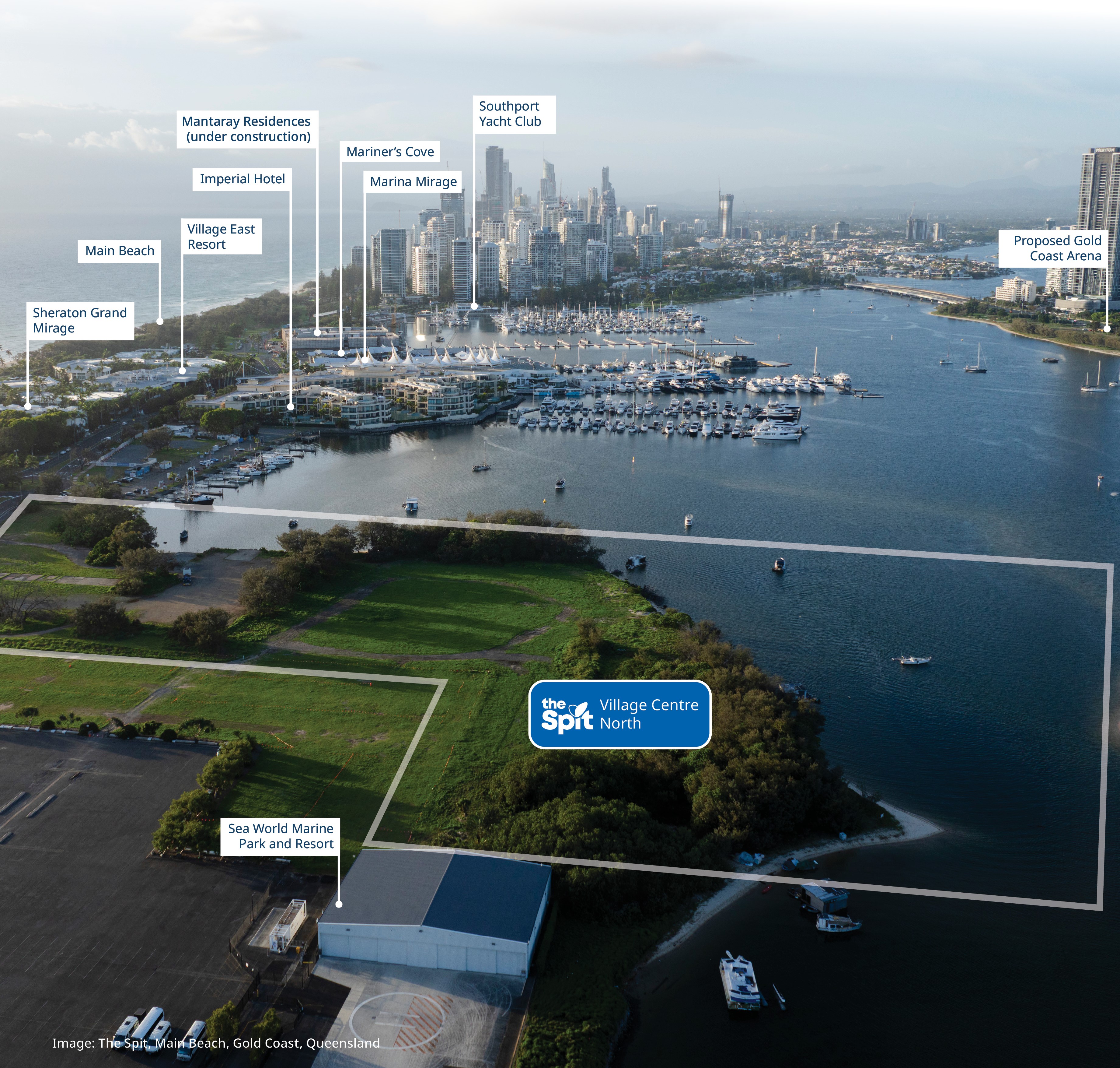 Aerial view of the site with surrounding landmarks identifiedl