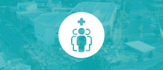 three people with a plus icon above