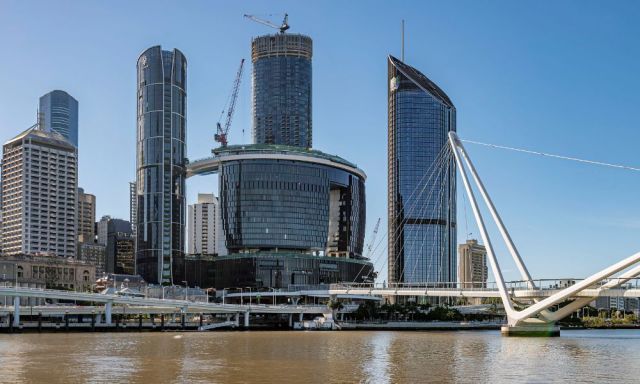 A completed Neville Bonner Bridge and almost completed Queens Wharf shot pictured from Southbank
