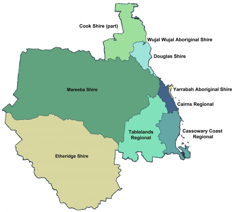 Map showing the councils in the region