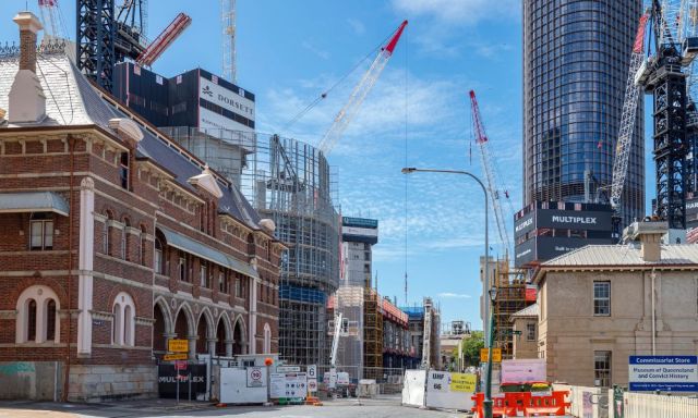 Earlier stages of the Queens Wharf construction site pictured from Williams Street