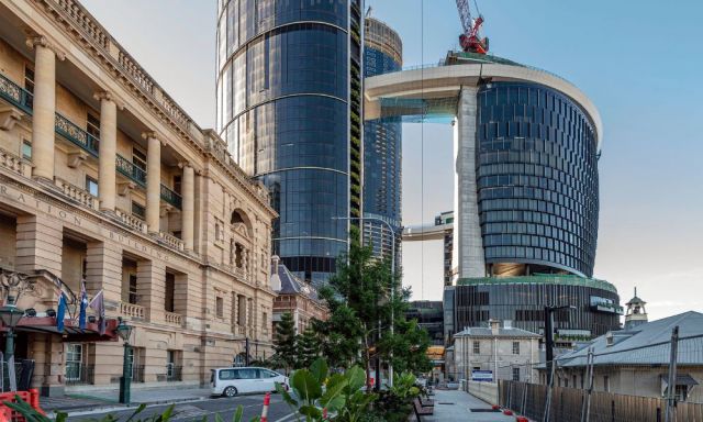 An almost complete Queens Wharf shot from 130 Williams Street on a sunny day.